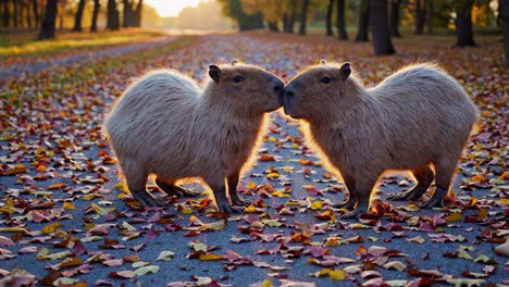 capybaras in autumn park