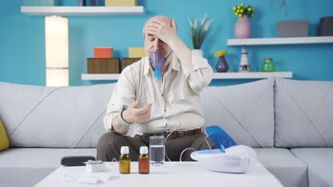 hombre enfermo con dificultad para respirar triste.
