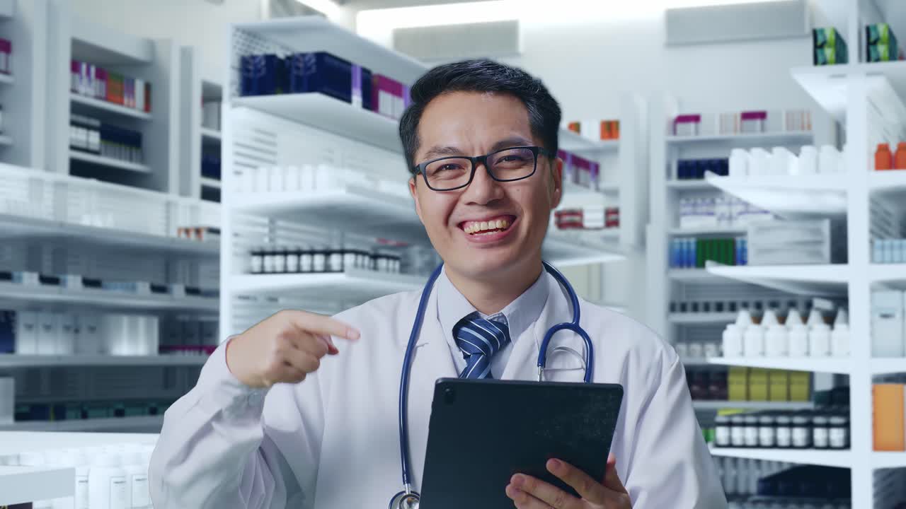 약국에서 약을 보여주는 약사