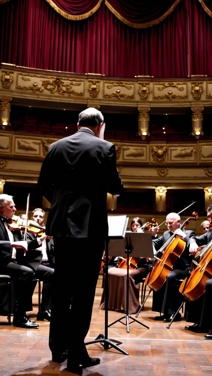 Orchestra Performance with Conductor and String Section