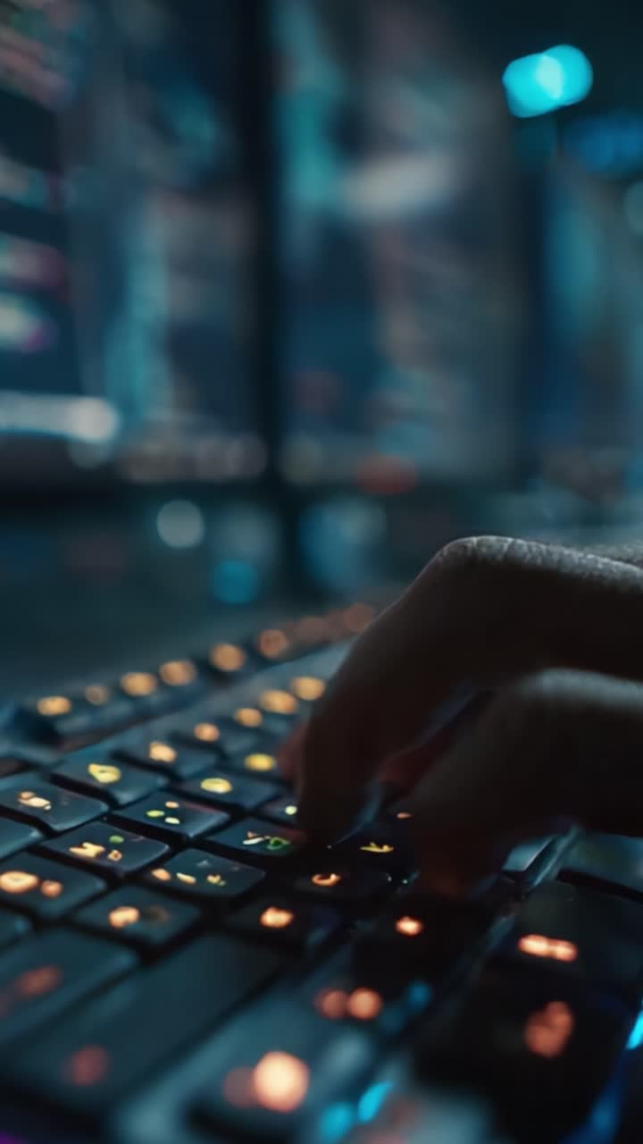 Close-Up of a Hand Typing on a Colorful Backlit Keyboard During a Coding Session, Highlighting the Focused Atmosphere of Technology and Creativity