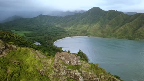 drone shot circling the top of the cliffs on the crouching lion hike on oahu, hawaii