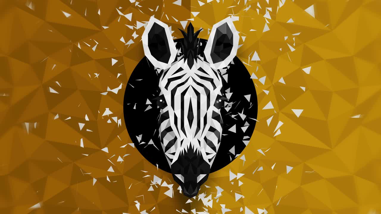 fondo de cebra poligonal. cabeza de animal. animación de bucle de polígono bajo. vida silvestre geométrica. retrato de animal poligonal