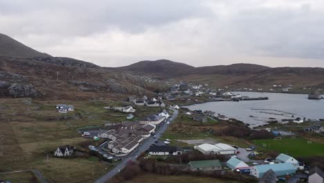 static drone shot of castlebay and the surrounding area