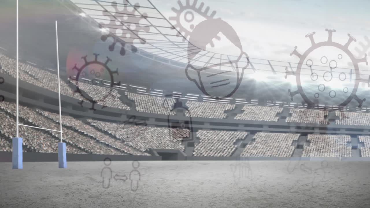 빈 스포츠 스타디움에 대한 코로나바이러스 콘셉트 아이콘