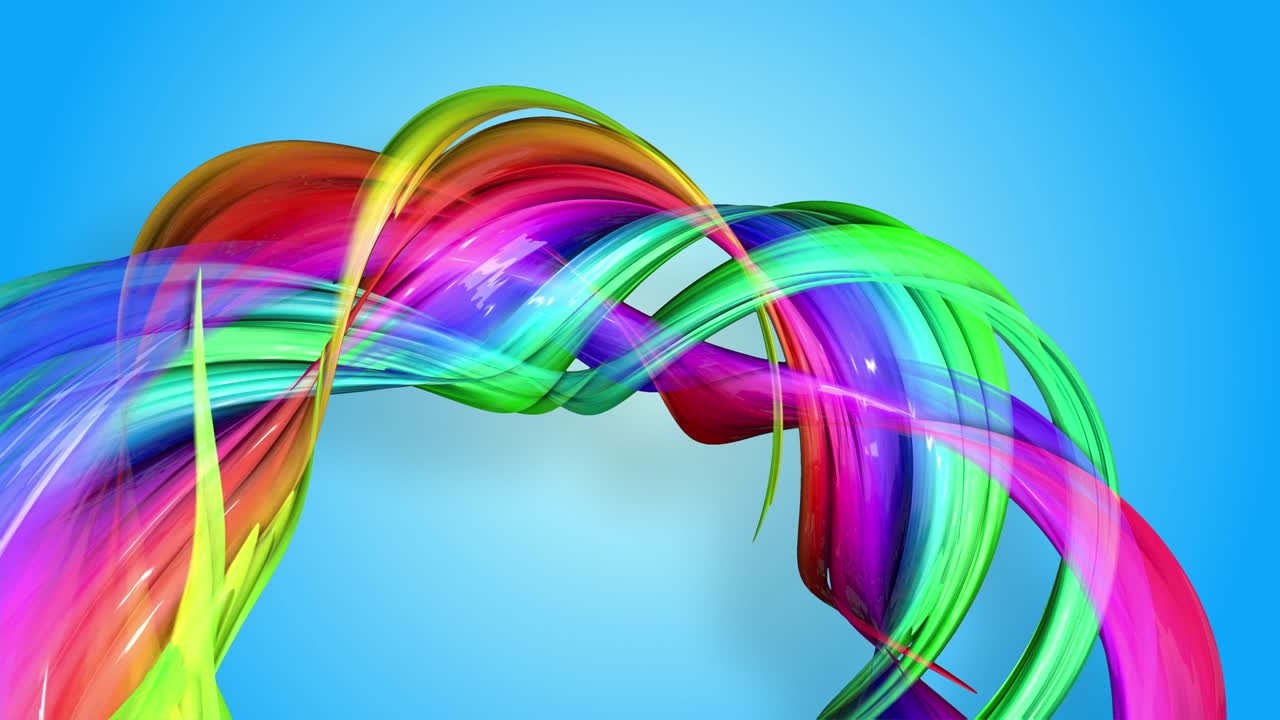 무지개 줄무는 원형으로 움직이고 추상적인 배경으로 휘어집니다.