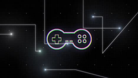 Animation-Des-Gamepad-Symbols-Und-Der-Punkte-Auf-Schwarzem-Hintergrund