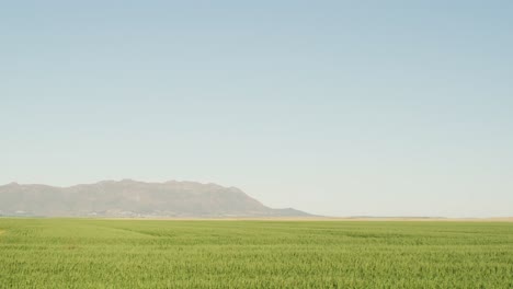 general view of countryside landscape with fields and mountains