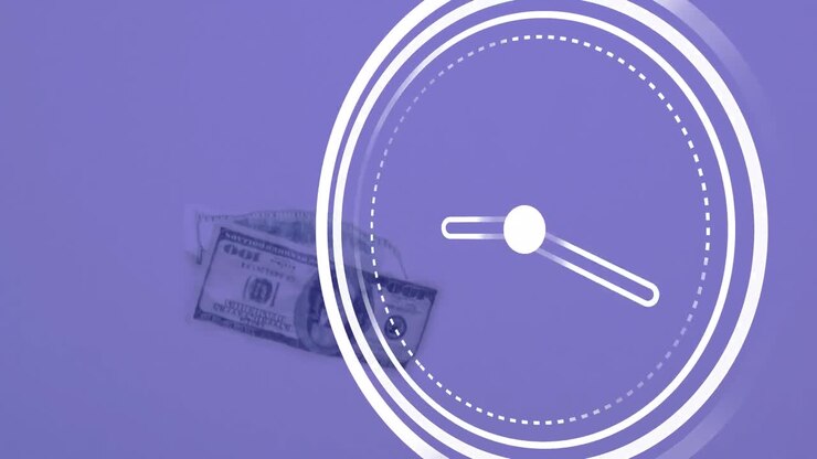 Animation of clock moving over banknotes