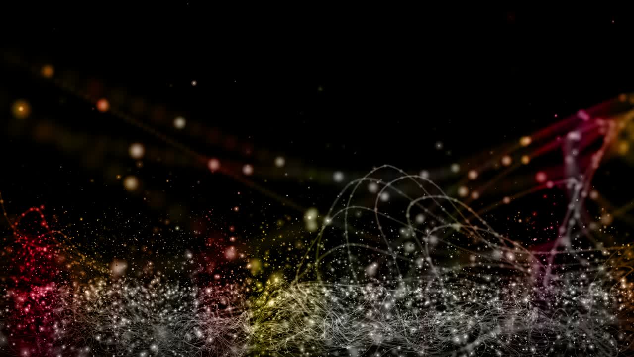 Futuristic animation with colorful wave object and glitter particles in slow motion, 4096x2304 loop 4K