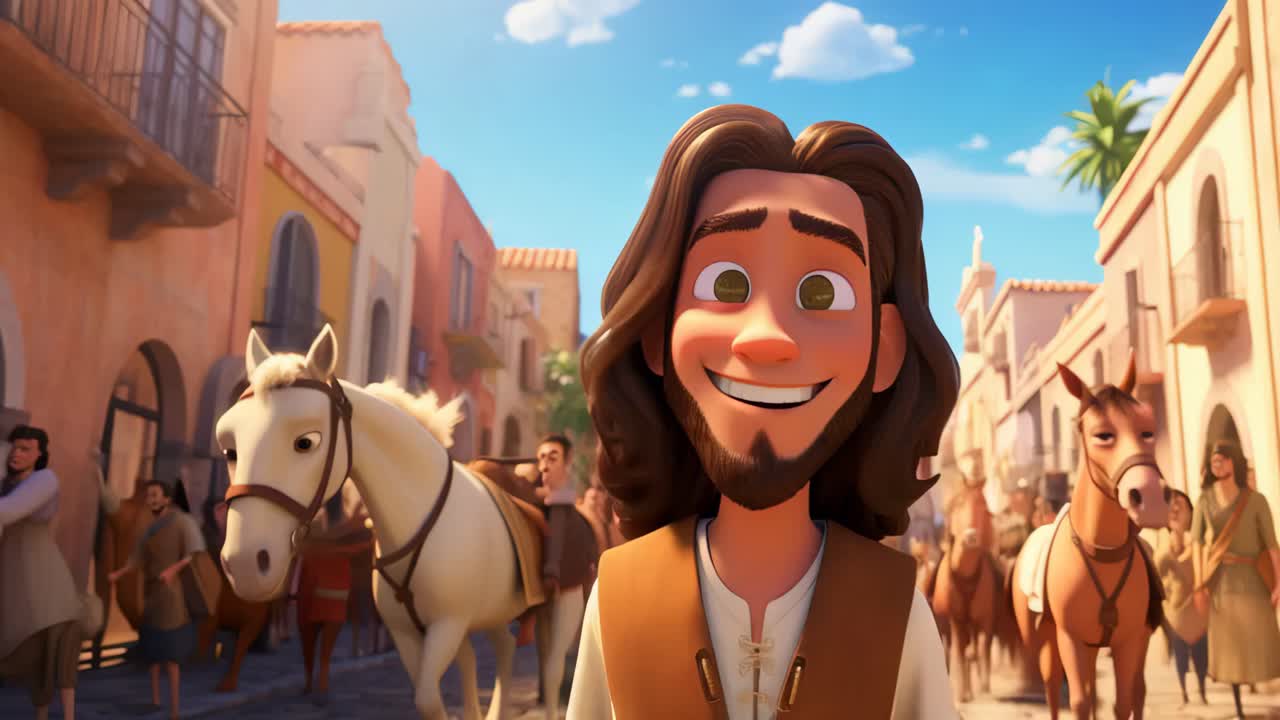 A man with a beard and long hair is smiling in front of a group of people