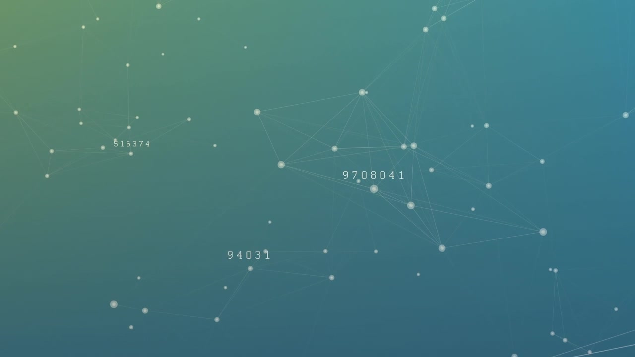 Animation of network of connections with numbers over blue background