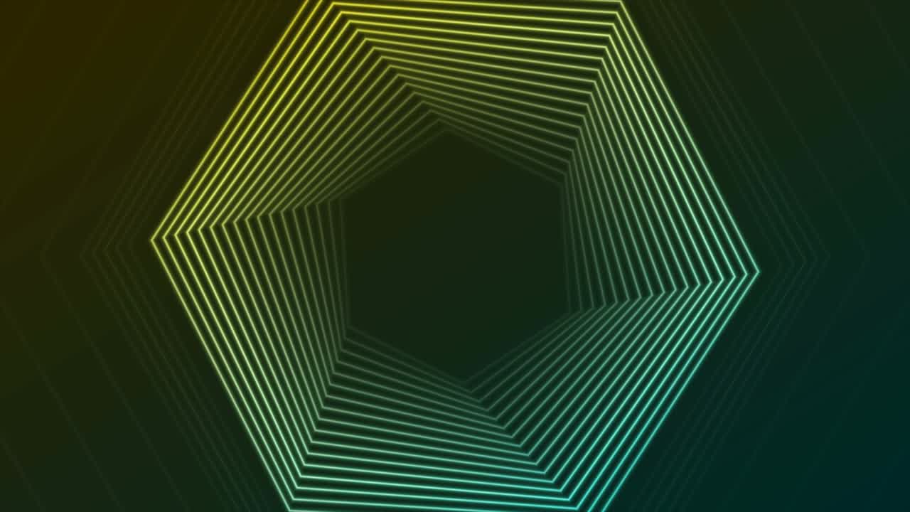 Blue yellow neon hexagons geometry motion background