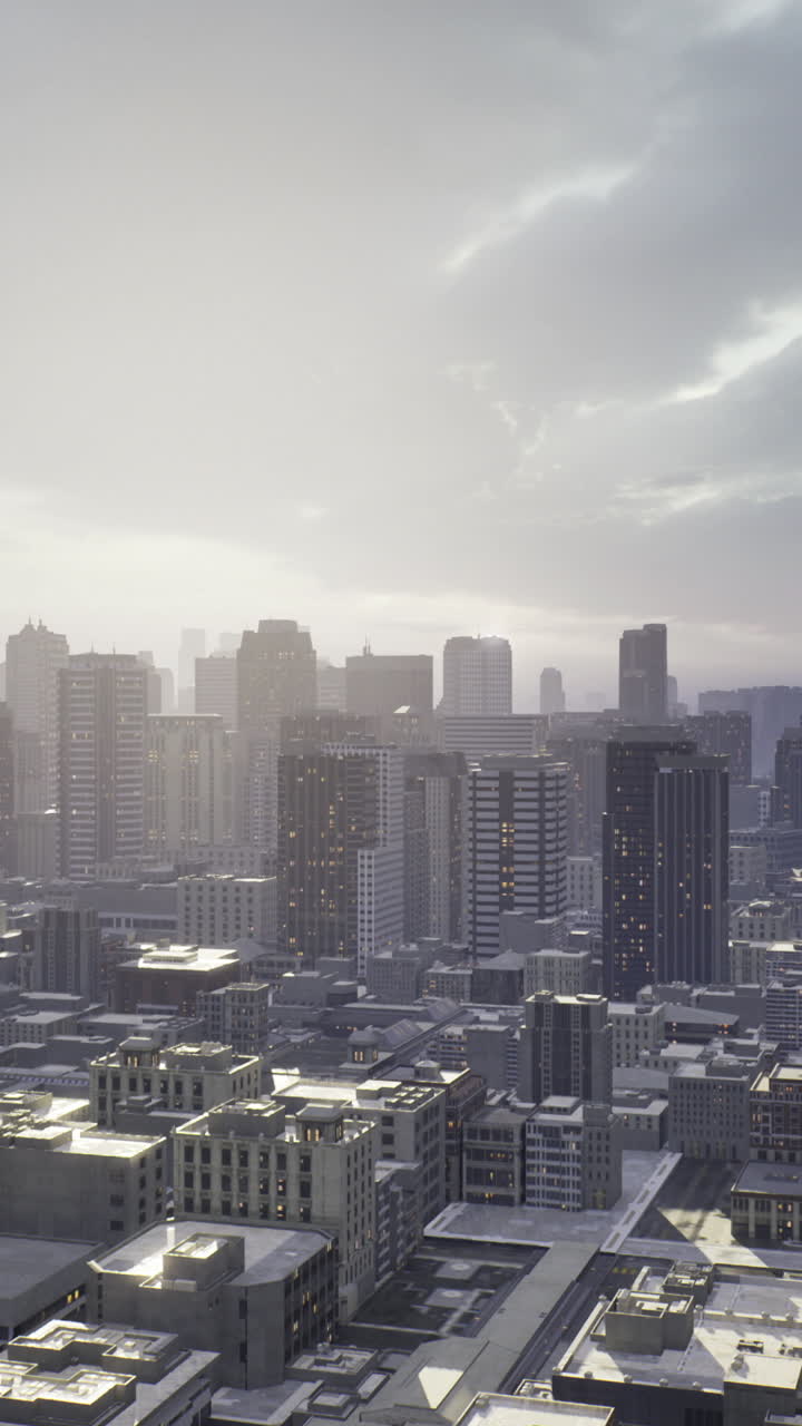 Paisagem urbana vibrante banhada em luz dourada ao amanhecer