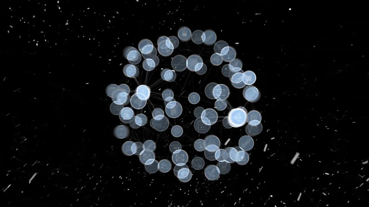 다중 인터페이스 아이콘의 연결 네트워크의 애니메이션