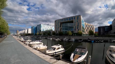 timelapse outside waterfront shopping center in hellerup, copenhagen, denmark