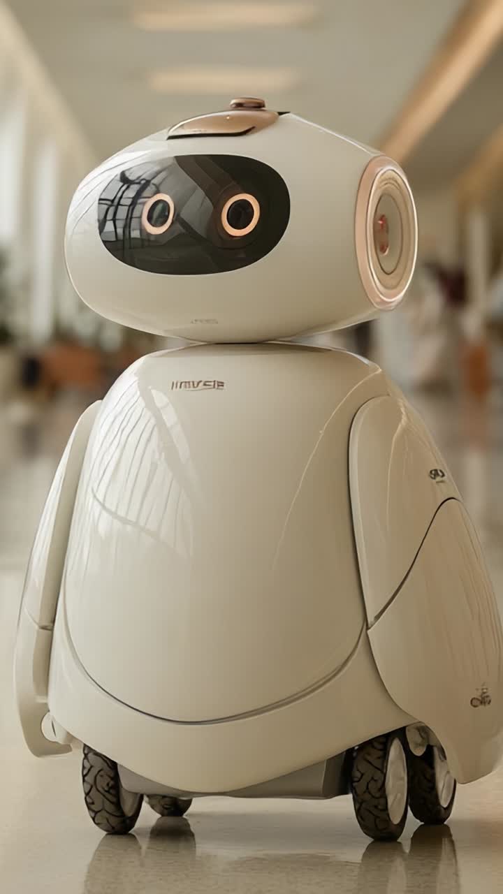 A Futuristic Robot in a Modern Hallway: Exploring the Intersection of Technology and Design in a Contemporary Space