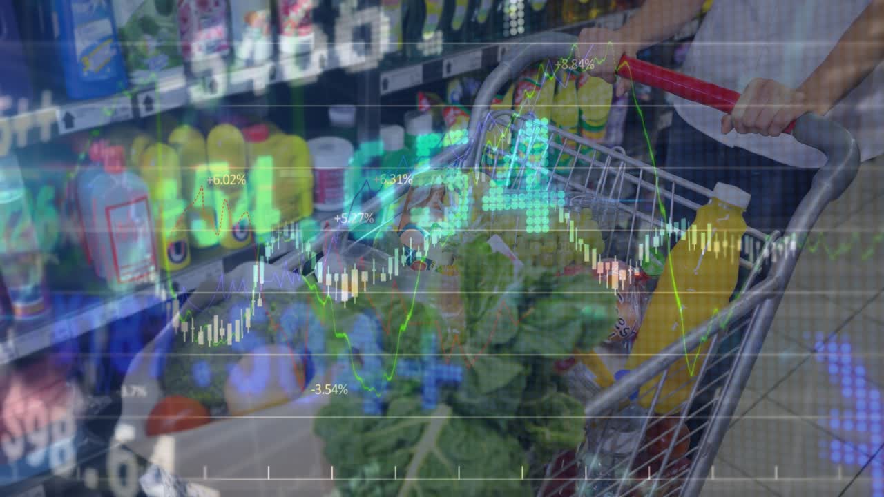 Animación de procesamiento de datos financieros sobre un almacén