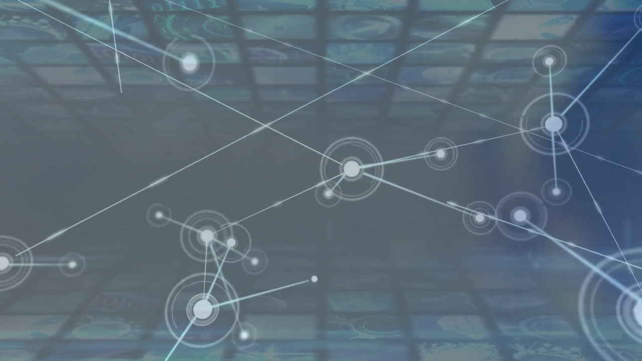 animación del globo con red de conexiones con iconos en fondo oscuro