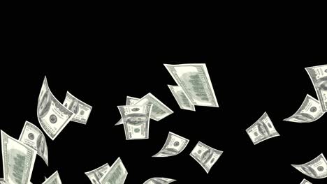 4k a lot of notes currency money dollar flying down with alpha background concept of economy crisis