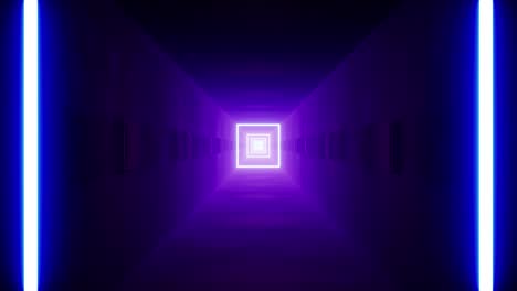cuadrado de luz de neón brillante en el túnel de metal vj