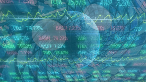 Animation-of-rolling-graphs-with-data-and-information-over-globe-spinning