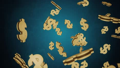Shiny golden us dollar signs falling down in slow motion 3d seamless motion cryptocurrency money
