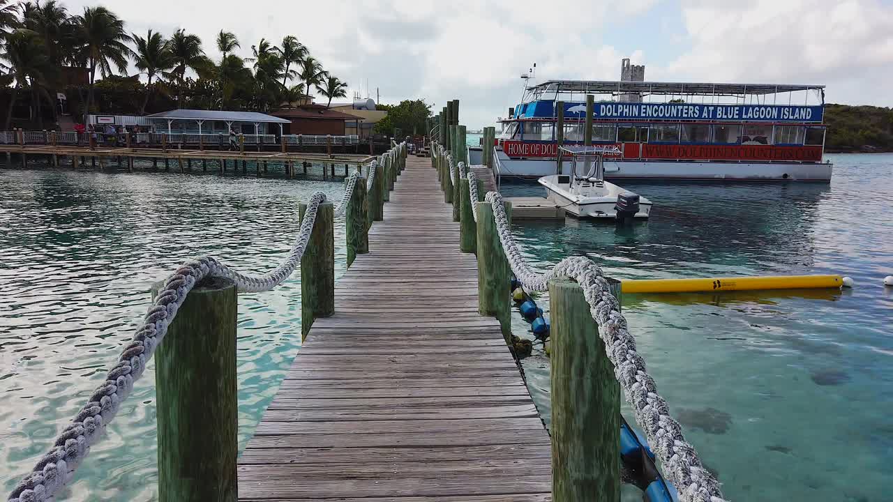 Dock over the water at Blue Lagoon Island Nassau Bahamas
