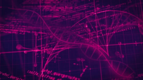 animación de la cadena de adn y procesamiento de datos en fondo negro