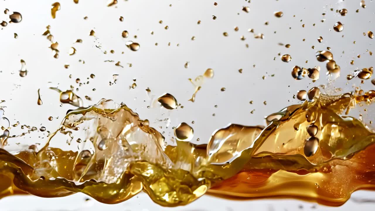 A splash of liquid with a splash of foam. The liquid is brown and the foam is white