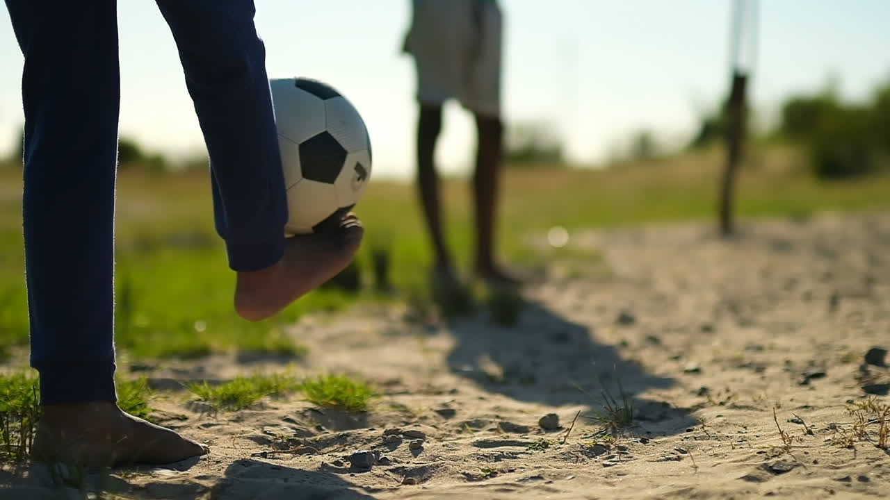 Lavt udsnit af dreng, der spiller fodbold med benet 4K