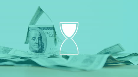 animation of hourglass over dollar banknotes