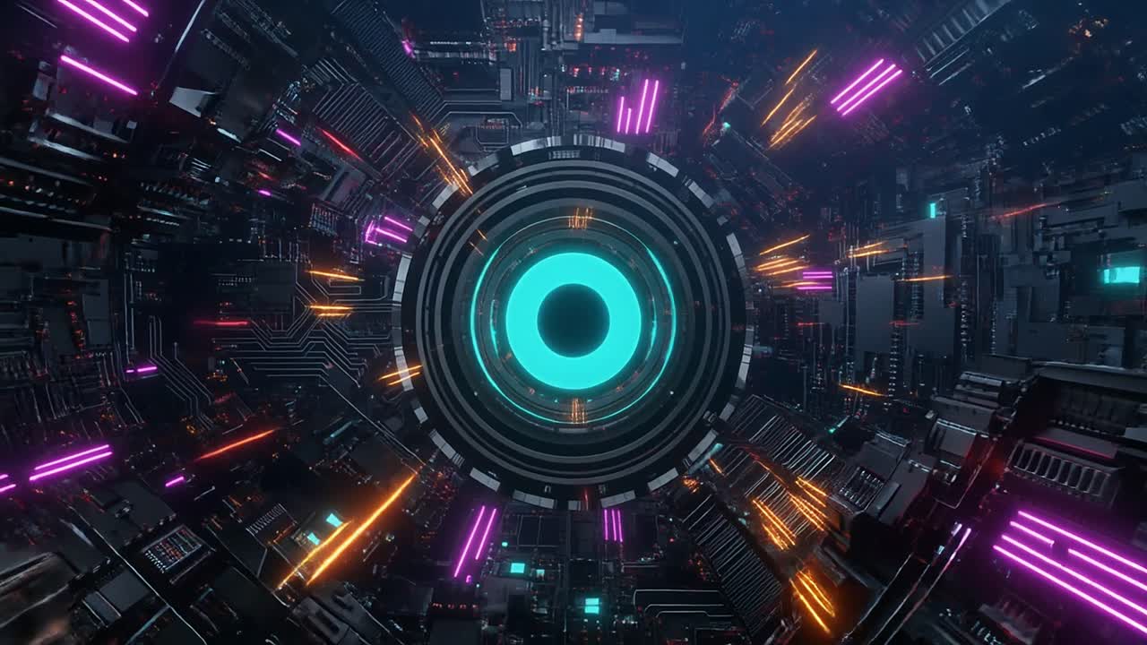 Flying Through a Futuristic Digital Tunnel with Neon Lights
