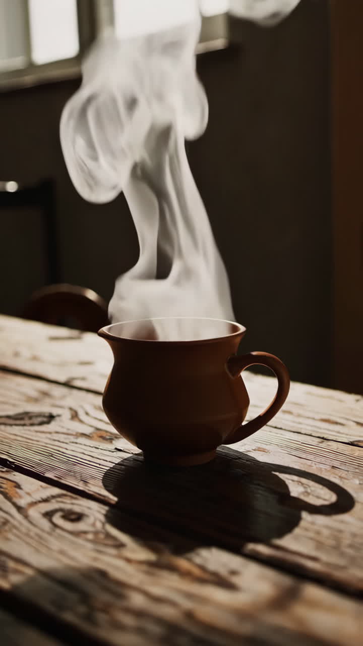 Steaming Mug on a Rustic Wooden Table