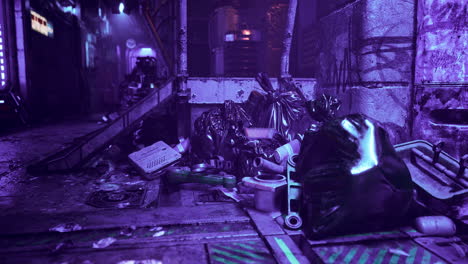 cyberpunk alleyway trash dump