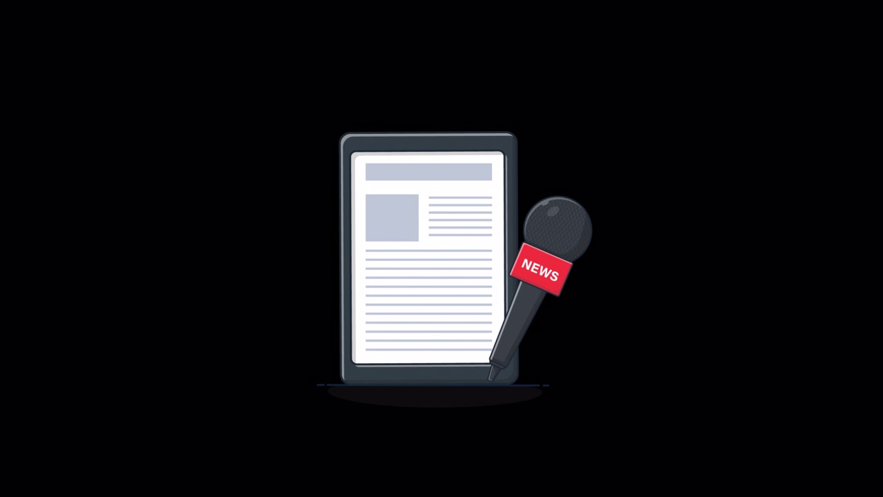 Animated Tablet Displaying News Article with Microphone