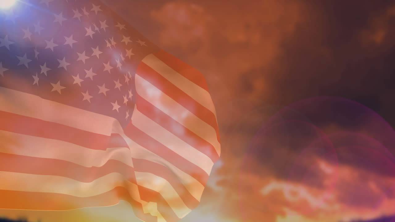 Animazione della bandiera americana su uno splendido paesaggio celeste