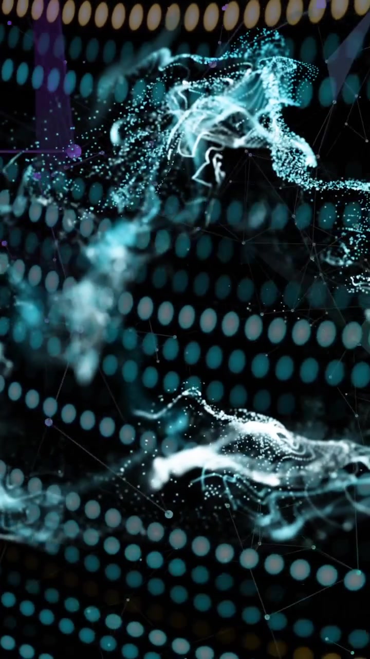 Animation of smoke and light trails on dark background