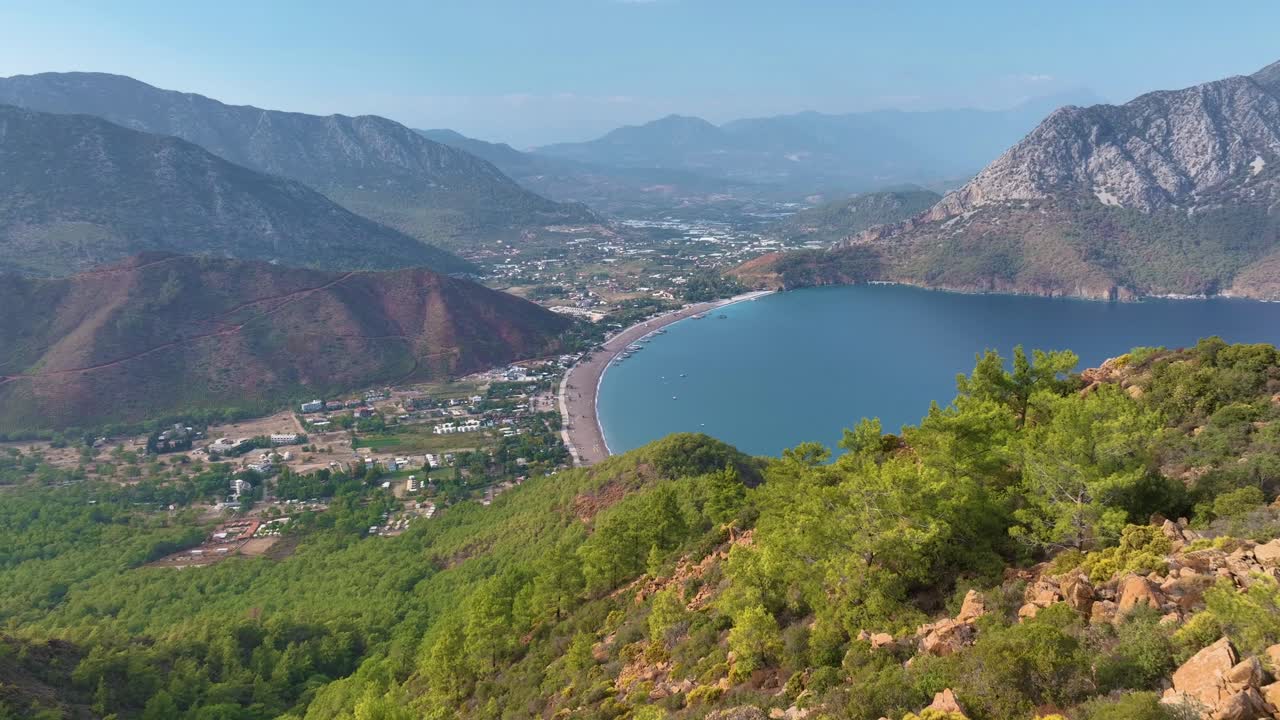 Panoramic View of a Coastal Town in Turkey