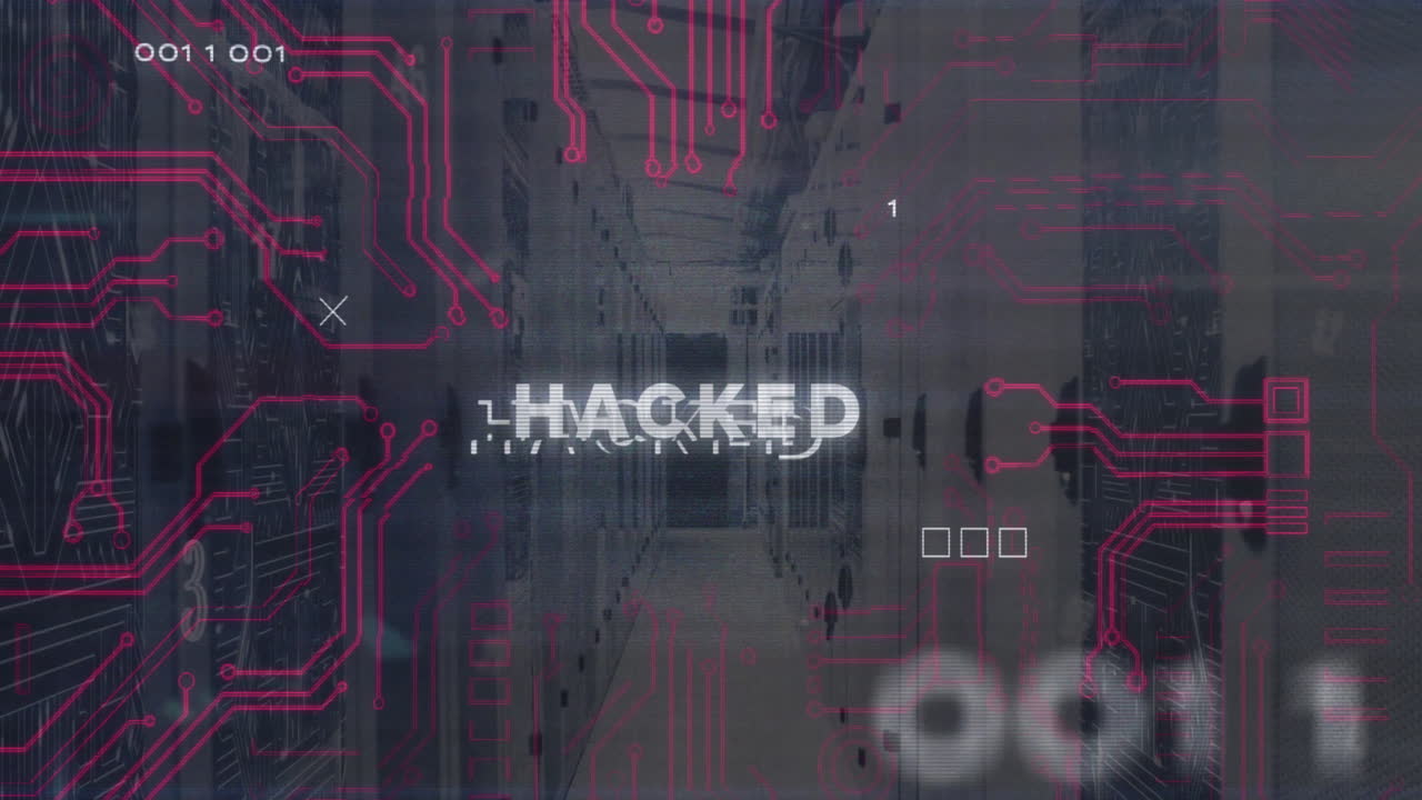 animación de texto hackeado a través de servidores informáticos y procesamiento de datos