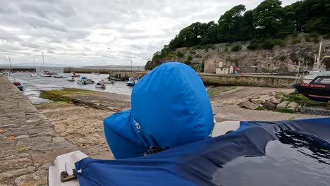 blue cover on boat in fife, scotland