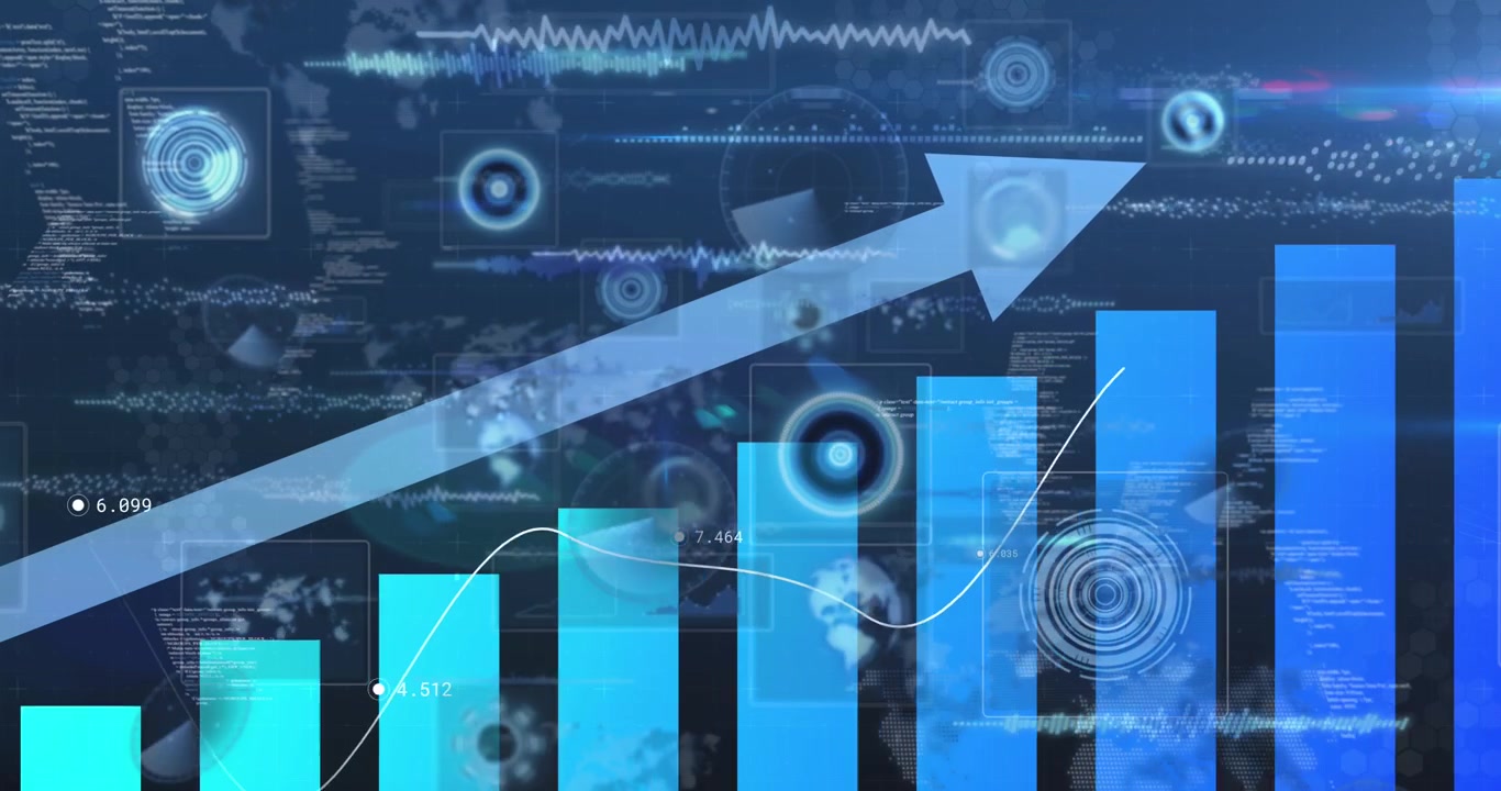 Digital Financial Growth Chart with Rising Arrow and Data Analytics