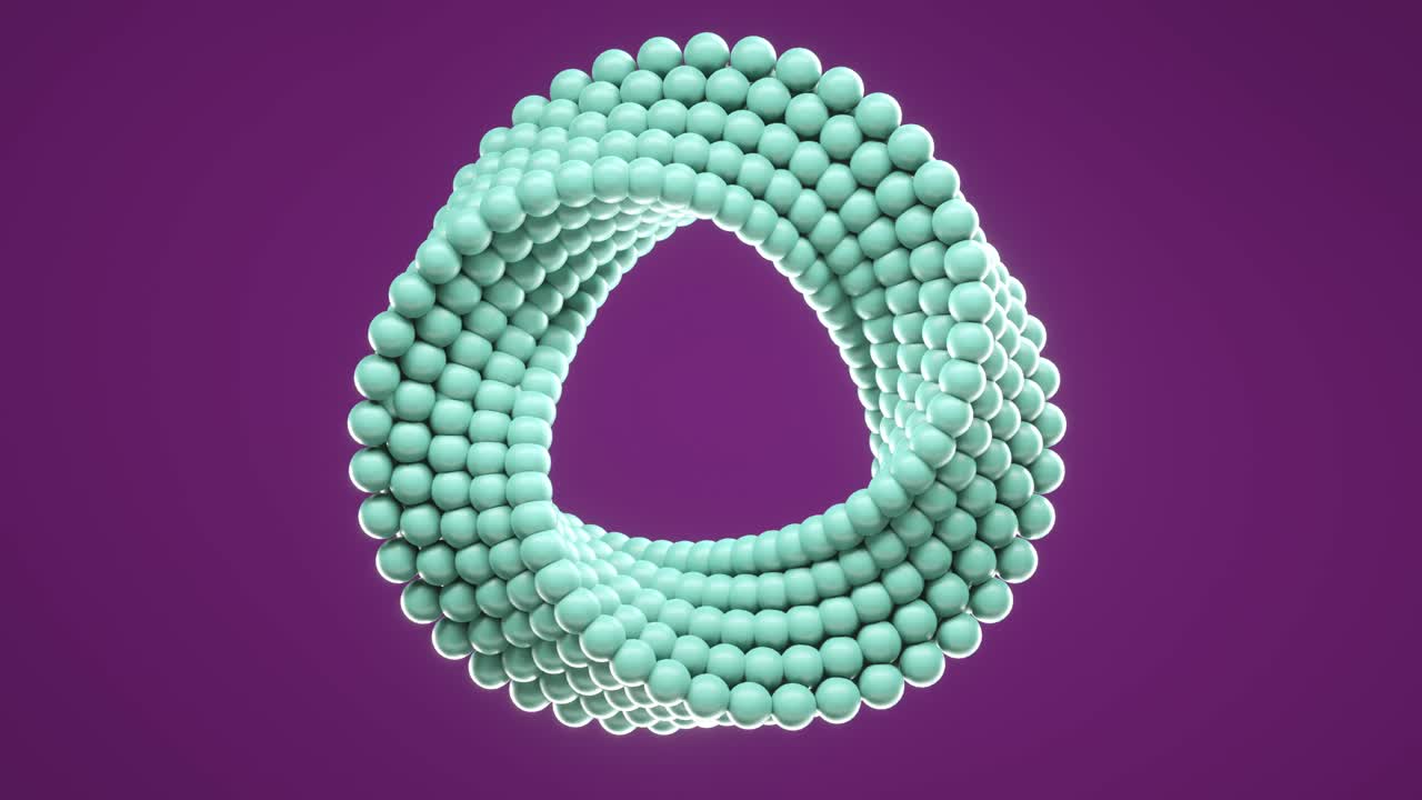 3D loop animation of spinning balls molded into uneven circle