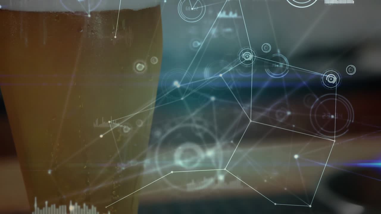 HUD overlay fading in, forming nodes and pulsing meters over amber glass to show data