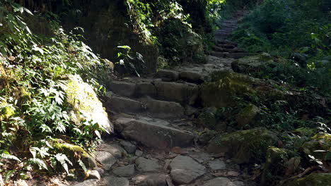 the famous inca trail in peru, the path that leads to the historic sanctuary of machu picchu. the footage captures the breathtaking natural beauty of the andes mountains