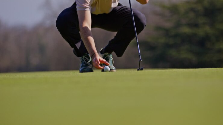 Giovane golfista che gioca in una soleggiata giornata primaverile in Svizzera, mostrando colpi precisi di chipping, putting, bunker e approccio. Perfetto per temi sportivi, di lifestyle e all'aperto