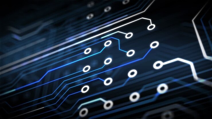 Abstract Looped Animation with Circuit Board Lines. Blue Technology Background