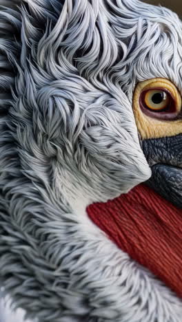close-up of a pelican's feathers and beak