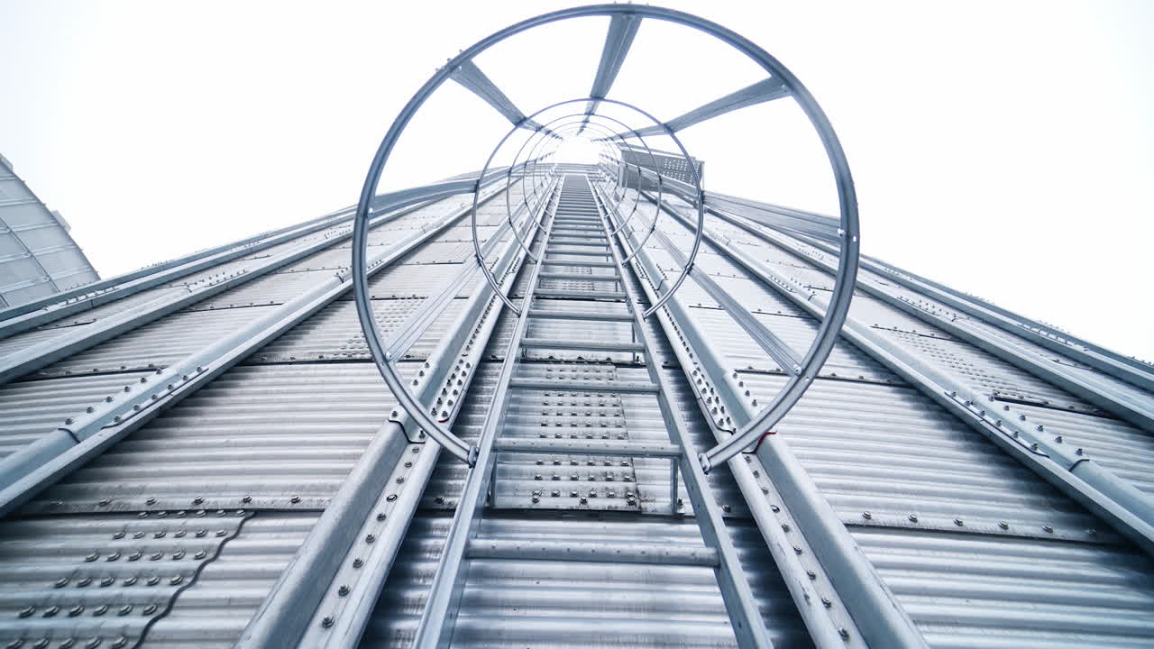 Steel hude agricultural storage for farming. Big storage elevator construction.