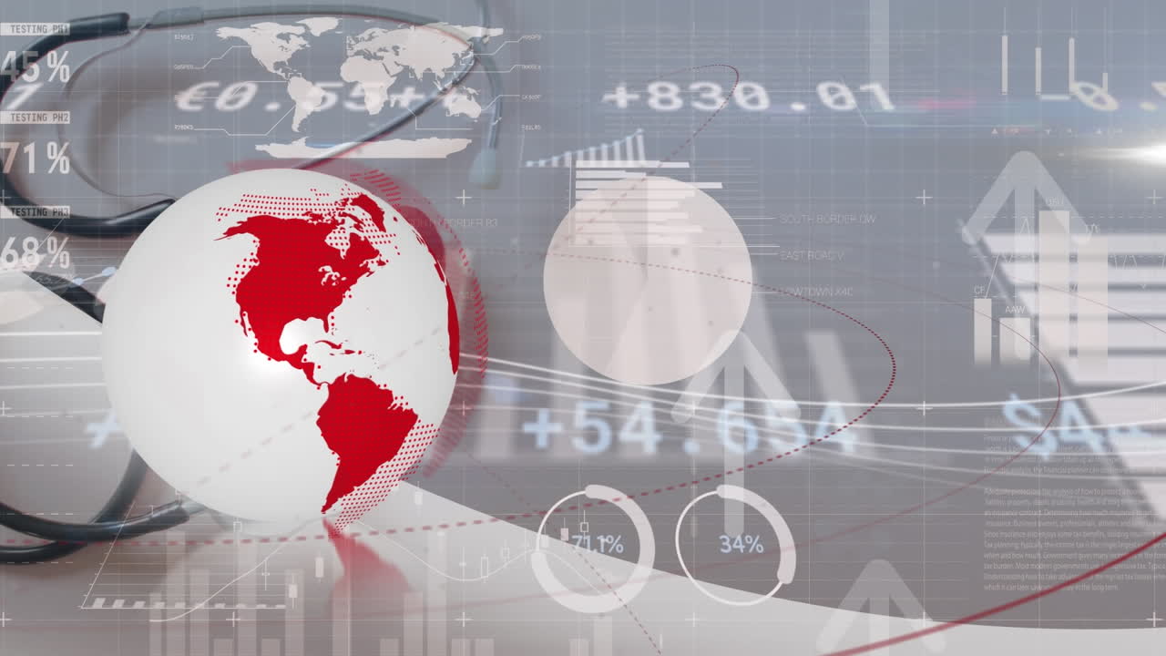 анимация обработки данных по глобусу и стетоскопу.